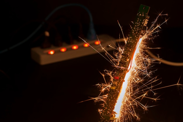 Foto close-up de fogos de artifício à noite