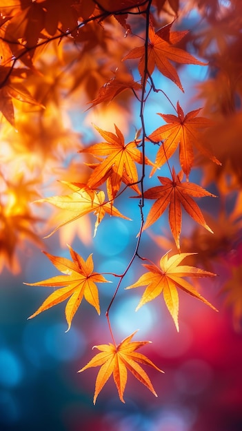 Foto close-up de folhas de bordo vermelhas no outono