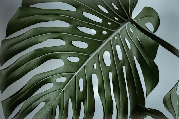 Close-up de folhas de monstera naturais lindas texturizadas.