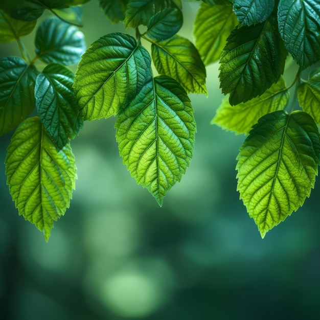 Close-up de folhas verdes frescas com fundo desfocado