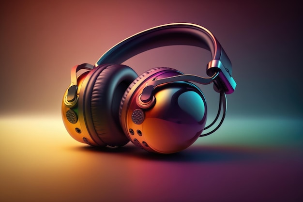 Close-up de fones de ouvido em fundo colorido criado usando tecnologia generativa ai