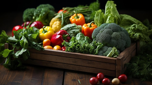 close-up de foto de caixa com legumes maduros