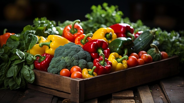 close-up de foto de caixa com legumes maduros