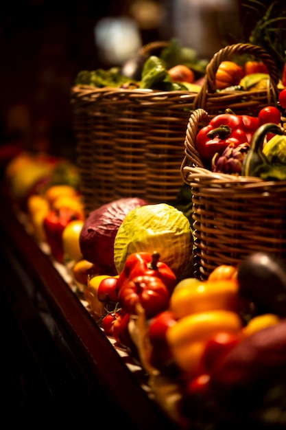 Foto close-up de frutas em cestas