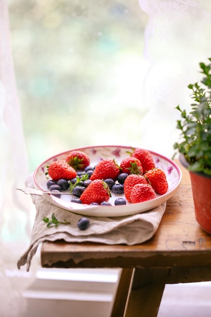 Close-up de frutas em tigela