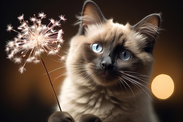 Foto close-up de gato siamês com olhos azuis penetrantes hipnotizantes retrato felino detalhado