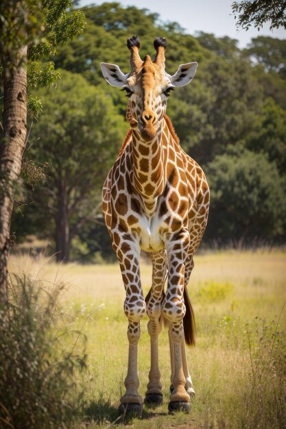 close-up de girafa de pé na selva