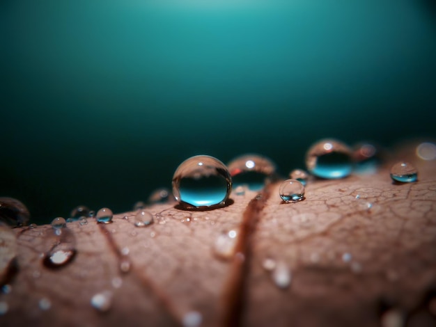 Foto close-up de gotas de água em superfície azul