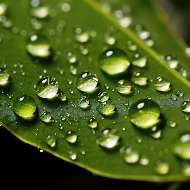 Close-up de gotas de água em uma folha verde