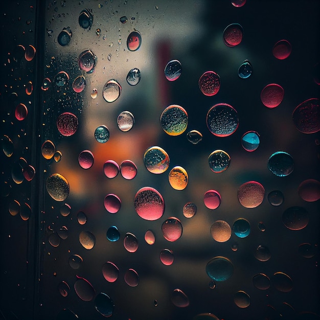 Close-up de gotas de água em uma janela generativa ai