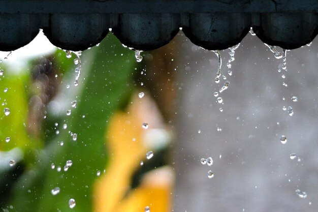 Foto close-up de gotas de chuva na água