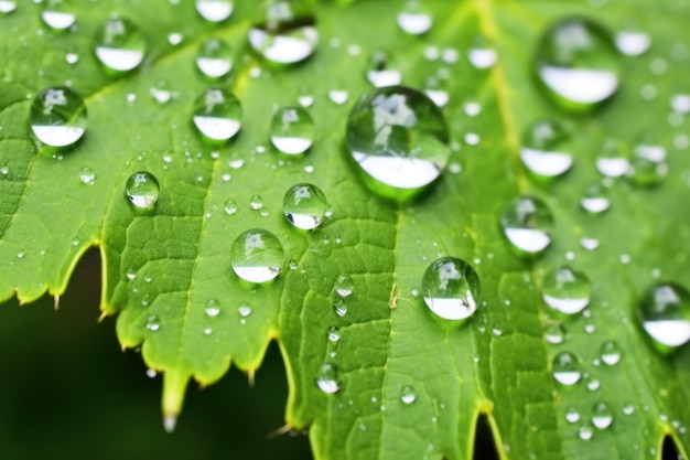 Close-up de gotas de orvalho em folhas de uva