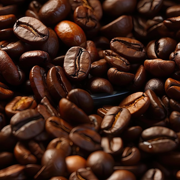 Close-up de grãos de café em renderização detalhada realista lado a lado