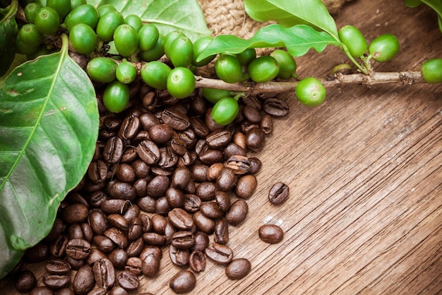 Foto close-up de grãos de café na mesa