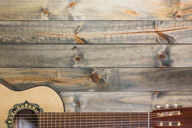 Foto close-up, de, guitarra, ligado, tabela madeira
