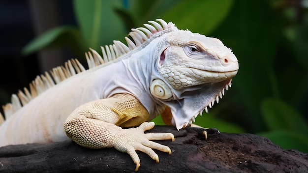 Close-up de iguana albino em madeira Iguana albino close-up Iguana albina