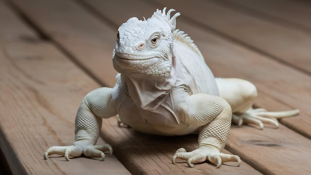 Close-up de iguana albino em madeira Iguana albino close-up Iguana albina