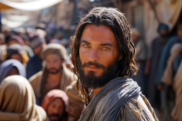 Foto close-up de jesus cuidando de pessoas ia generativa