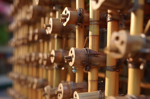 Close-up de juntas e fixações de andaimes de bambu criadas com ai generativa