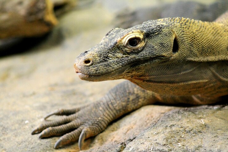 Foto close-up de lagarto monitor em rocha