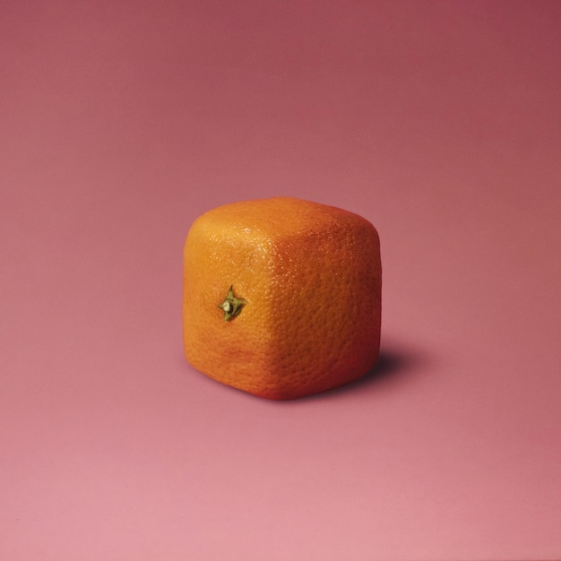 Close-up de laranja quadrado contra fundo rosa