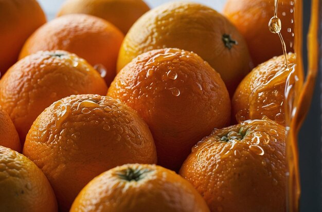 Close-up de laranjas sendo esmagadas para fazer suco