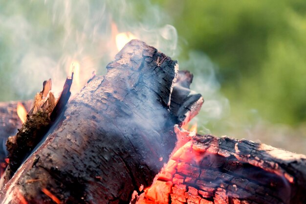 Foto close-up de lenha em chamas