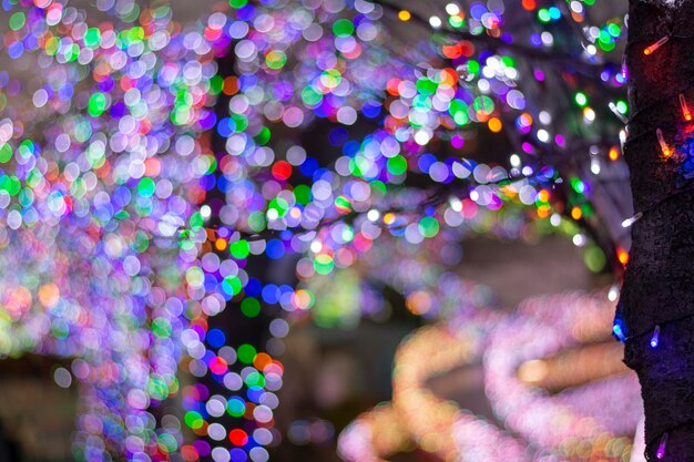 Foto close-up de luzes de natal iluminadas à noite