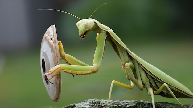 Close-up de mantis-escudo gigante com posição de autodefesa close-up de Mantis-escuto em