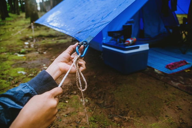 Foto close-up de mão segurando guarda-chuva no campo