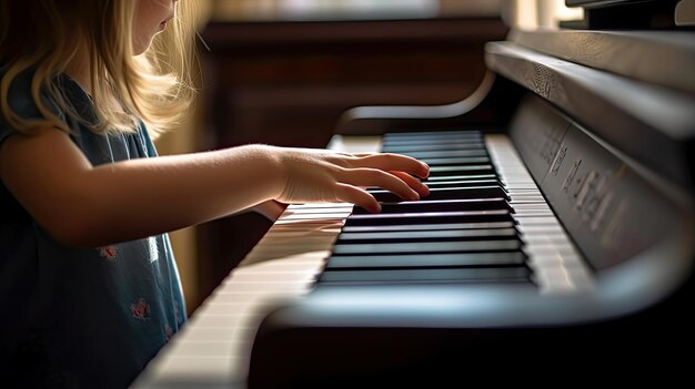 Close-up de mão tocando piano