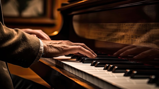 Close-up de mão tocando piano