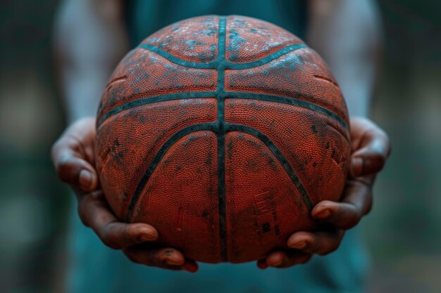 Close-up de mãos agarrando uma bola de basquete pronto para um lançamento livre simbolizando foco e precisão na