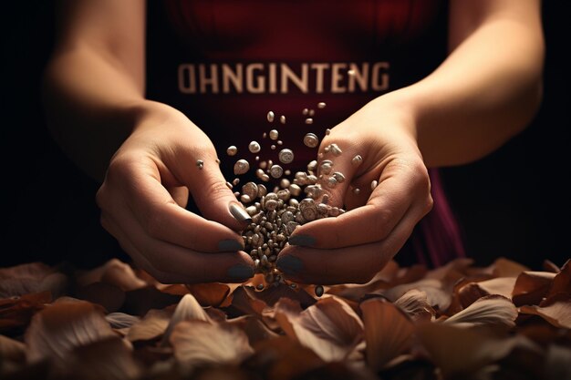 Close-up de mãos de uma mulher plantando sementes com o 00168 03