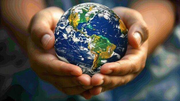 Foto close-up de mãos segurando um globo destacando a importância da conscientização global no dia mundial da população