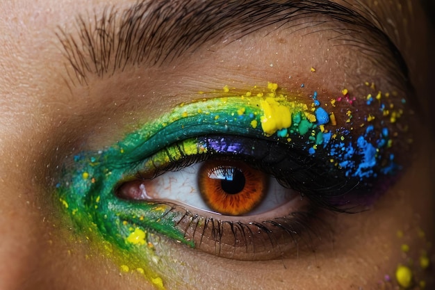 Foto close-up de maquiagem de olhos colorida