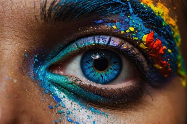 Close-up de maquiagem de olhos colorida