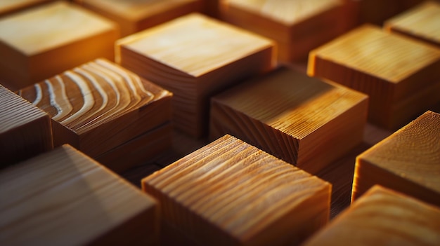 Foto close-up de mesa onde você pode ver colados juntos blocos de madeira ai gerativa