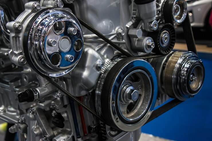 close-up de motor de carro e peças de engrenagem de automóvel.