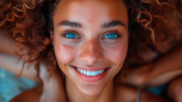 Close-up de Mulher com Olhos Azuis Inteligência Artificial Generativa