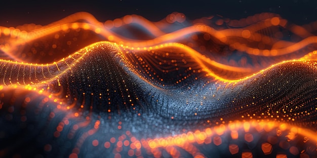Close-up de ondas sonoras de âmbar em fundo preto O conceito moderno de visualização de grandes dados AI