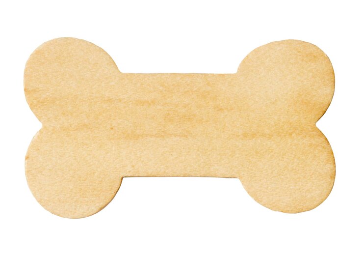 Foto close-up de osso de cão feito de papelão contra fundo branco