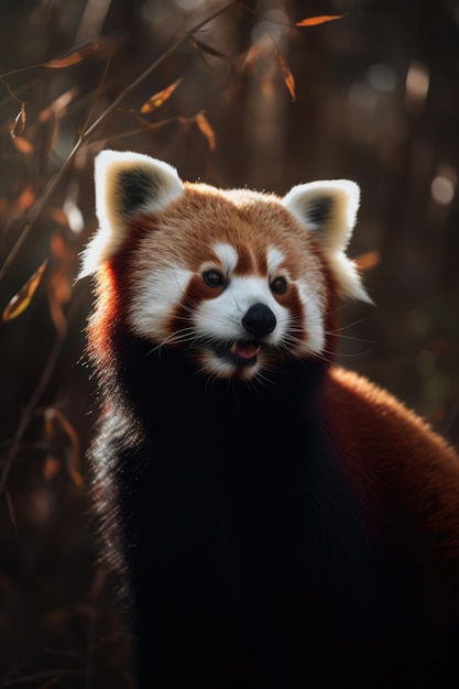 Close-up de panda vermelho na floresta criado usando tecnologia de IA generativa
