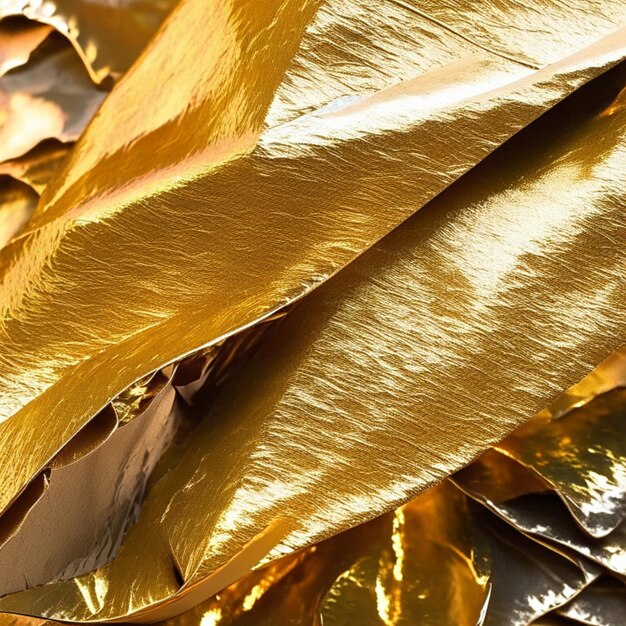 Foto close-up de papel em branco escuro dourado arrugado e enrugado