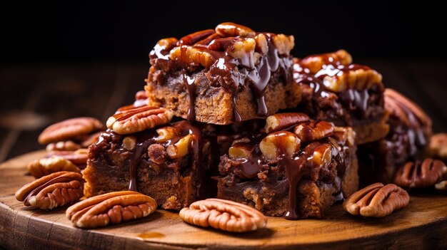 close-up de pedaços de torta de brownie com nozes em um prato