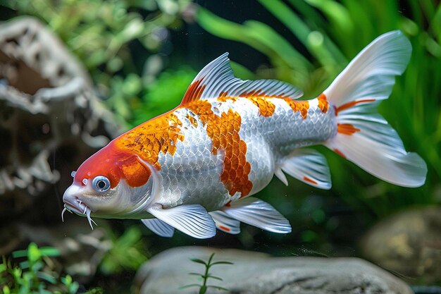 Close-up de peixes koi em uma lagoa em um parque