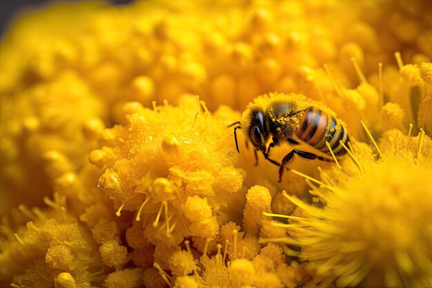 Close-up de pétalas de flores cobertas de pólen criadas com ai generativa