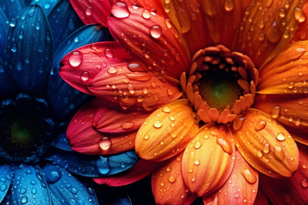 Close-up de pétalas de flores vibrantes molhadas