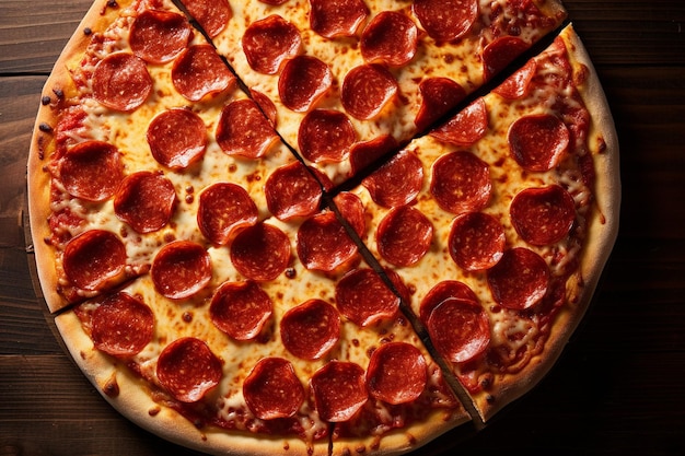 Foto close-up de pizza de pepperoni com um look clássico