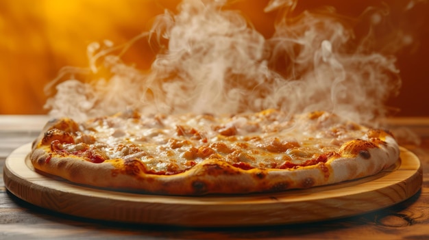 Close-up de pizza quente em fundo amarelo conceito de fast food